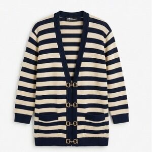 Peter Nygard Vintage Striped Cardigan Sweater Clasp Closure Small 6-8 Wool Blnd